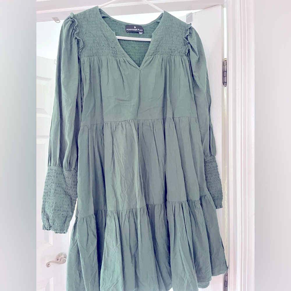 Green Pomander Place Long Sleeve Dress